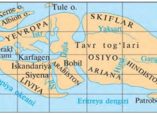 Какой представляли себе землю наши предки? 1-rasm. Miloddan avvalgi 3-asrda Eratosfen tuzgan dunyo xaritasi.